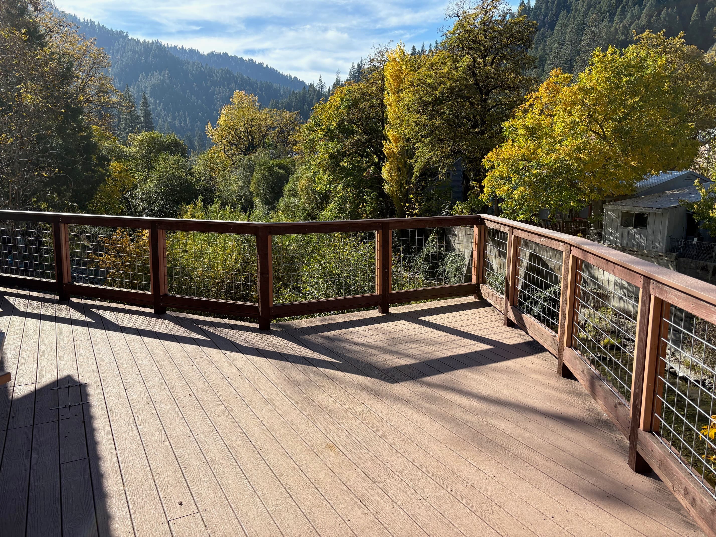 Custom deck railing with Sierra Nevada view — Sta-Bull Fence